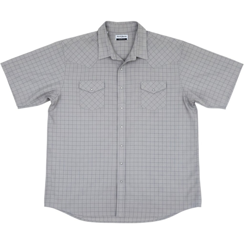 Karman Silver Collection Western Shirt Mens 5XB Grey Plaid Snap Short Sleeve USA